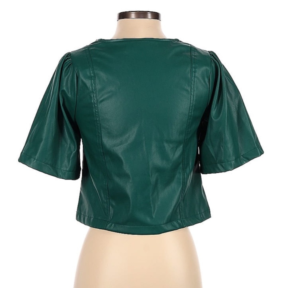 Green Vegan leather crop top Sz Large - Picture 2 of 5